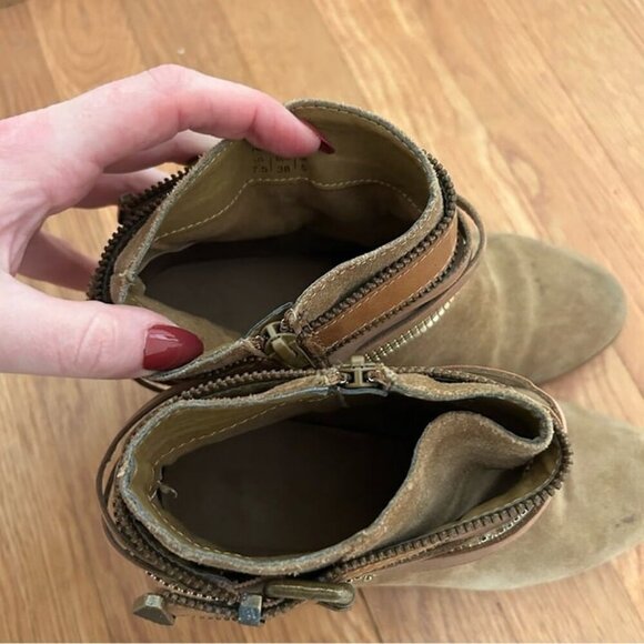 Aldo Women’s Tan Suede Brown Ankle Layered Strappy Western Heel Boots Size 7.5 - Picture 8 of 9